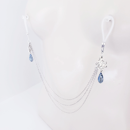 Non Piercing Nipple Chains with Triquetra and Heart Pendants with Nipple Nooses or Clamps. BDSM