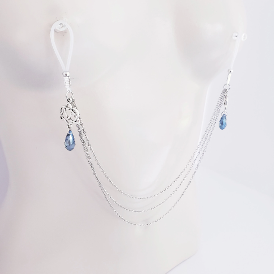 Non Piercing Nipple Chains with Triquetra and Heart Pendants with Nipple Nooses or Clamps. BDSM