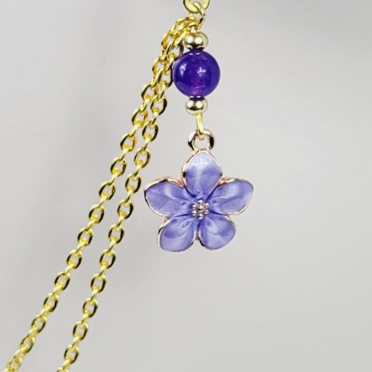 Non Piercing Nipple Chains, Gold with Purple Flowers. On Your Choice of Nipple Nooses or Clamps. BDSM