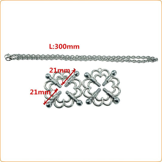 Screw Nipple Shield Nipple Clamps with Removable Chain and Black Crystal. MATURE, BDSM