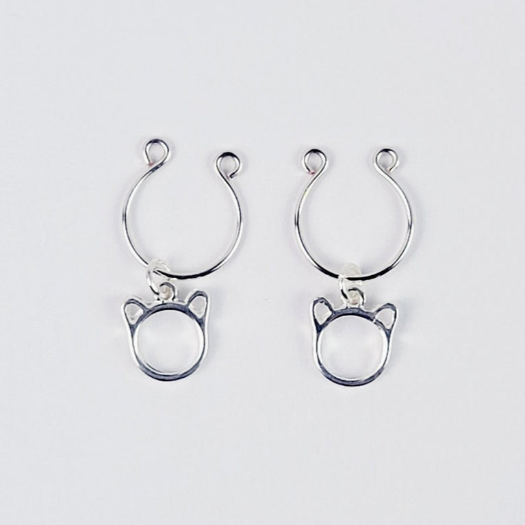 Silver Kitten Nipple Rings, Non-Piercing.