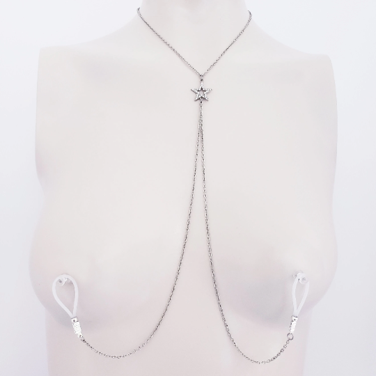 Star Necklace with Chain Attached Non Piercing Nipple Nooses or Clamps
