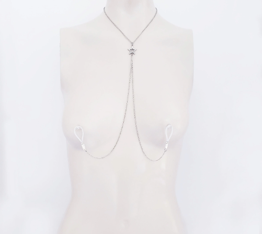 Star Necklace with Chain Attached Non Piercing Nipple Nooses or Clamps