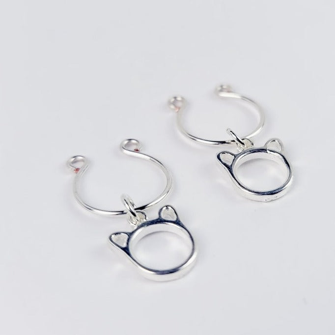 Silver Kitten Nipple Rings, Non-Piercing.
