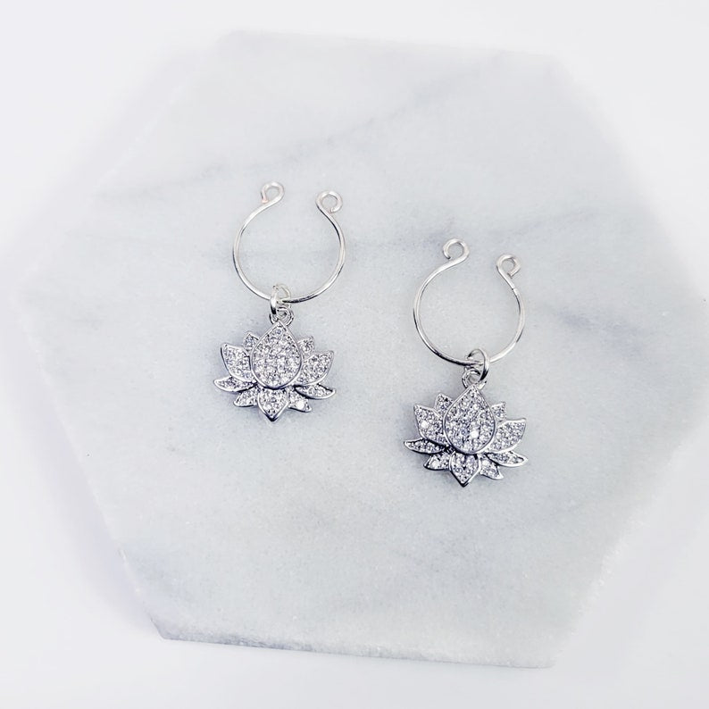 Nipple Rings with Sparkling Platinum Lotus Flowers
