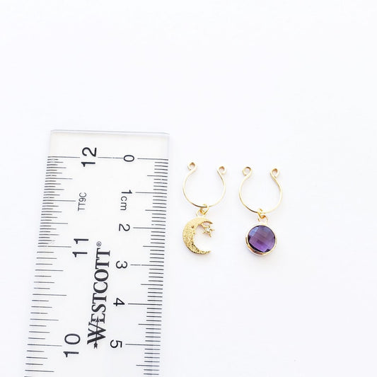 Gold Nipple Rings with Moon and Purple Gem