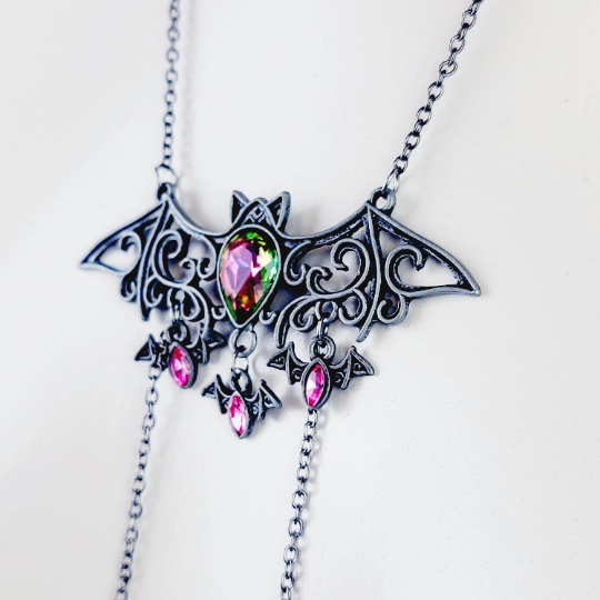 Bat Necklace to Nipple with Non Piercing Nipple Nooses or Your Choice of Nipple Clamps. Gothic, Halloween, MATURE