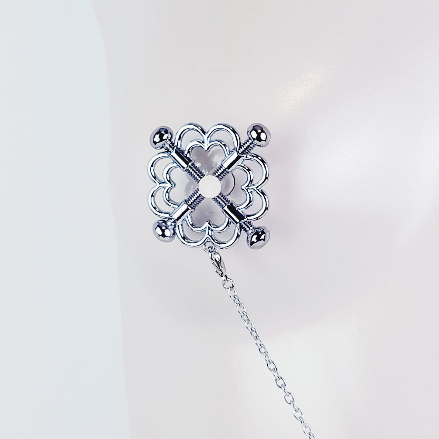 Screw Nipple Shield Nipple Clamps with Removable Chain and Black Crystal. MATURE, BDSM