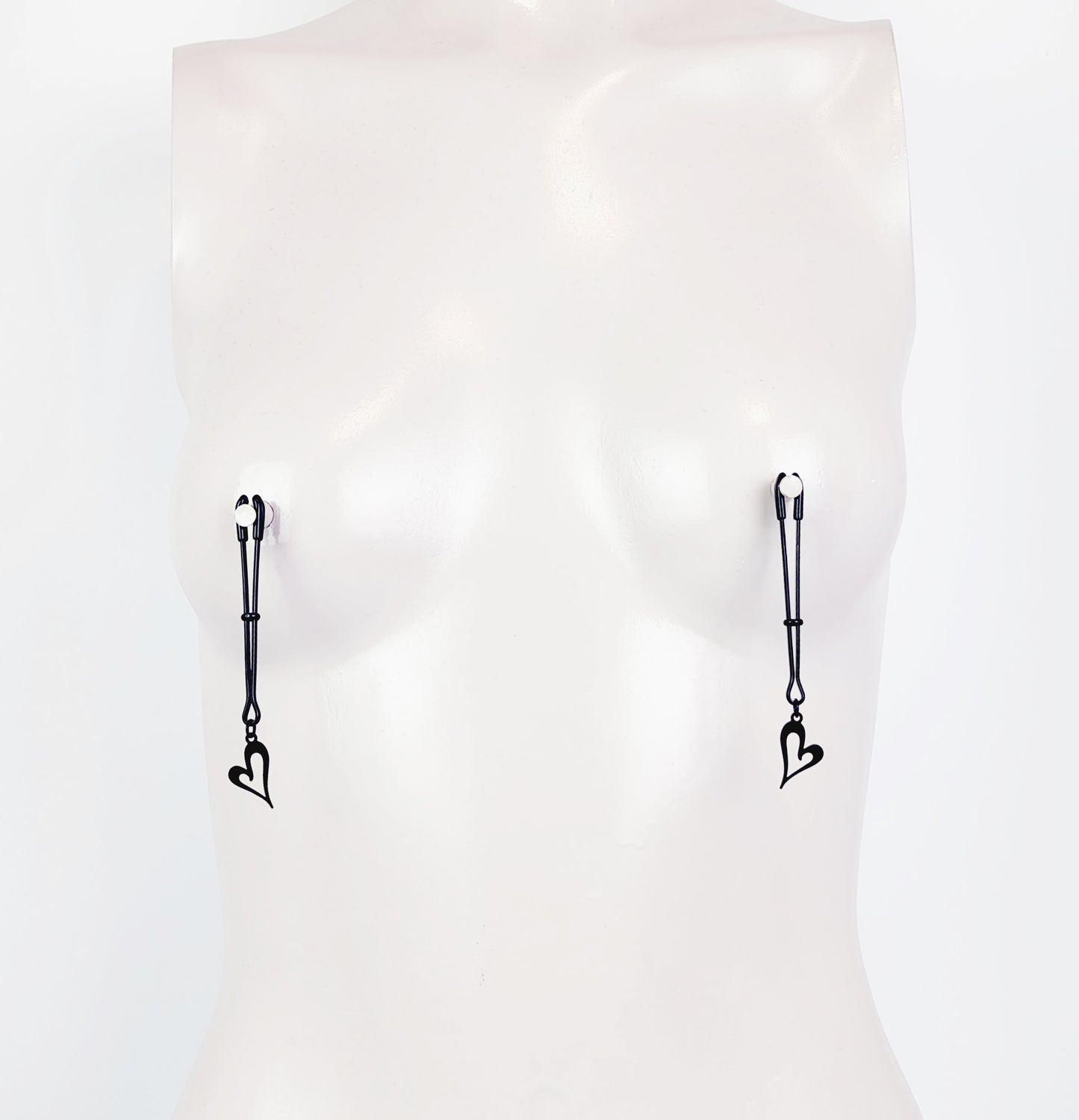 Nipple and Clit Clamp Set. Black Tweezer Clamps with Heart. MATURE, BDSM Sex Toy for Women, Submissive