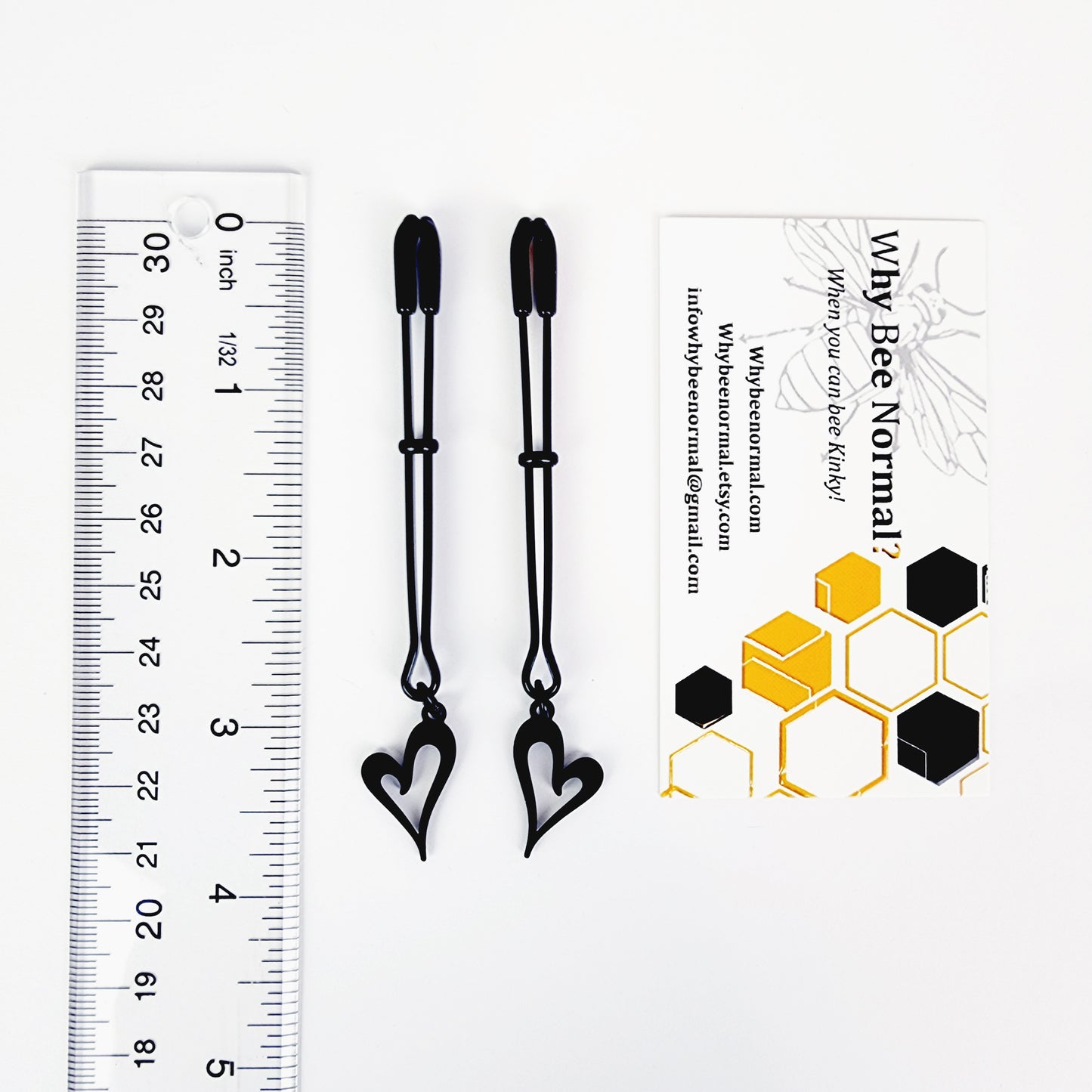 Nipple and Clit Clamp Set. Black Tweezer Clamps with Heart. MATURE, BDSM Sex Toy for Women, Submissive