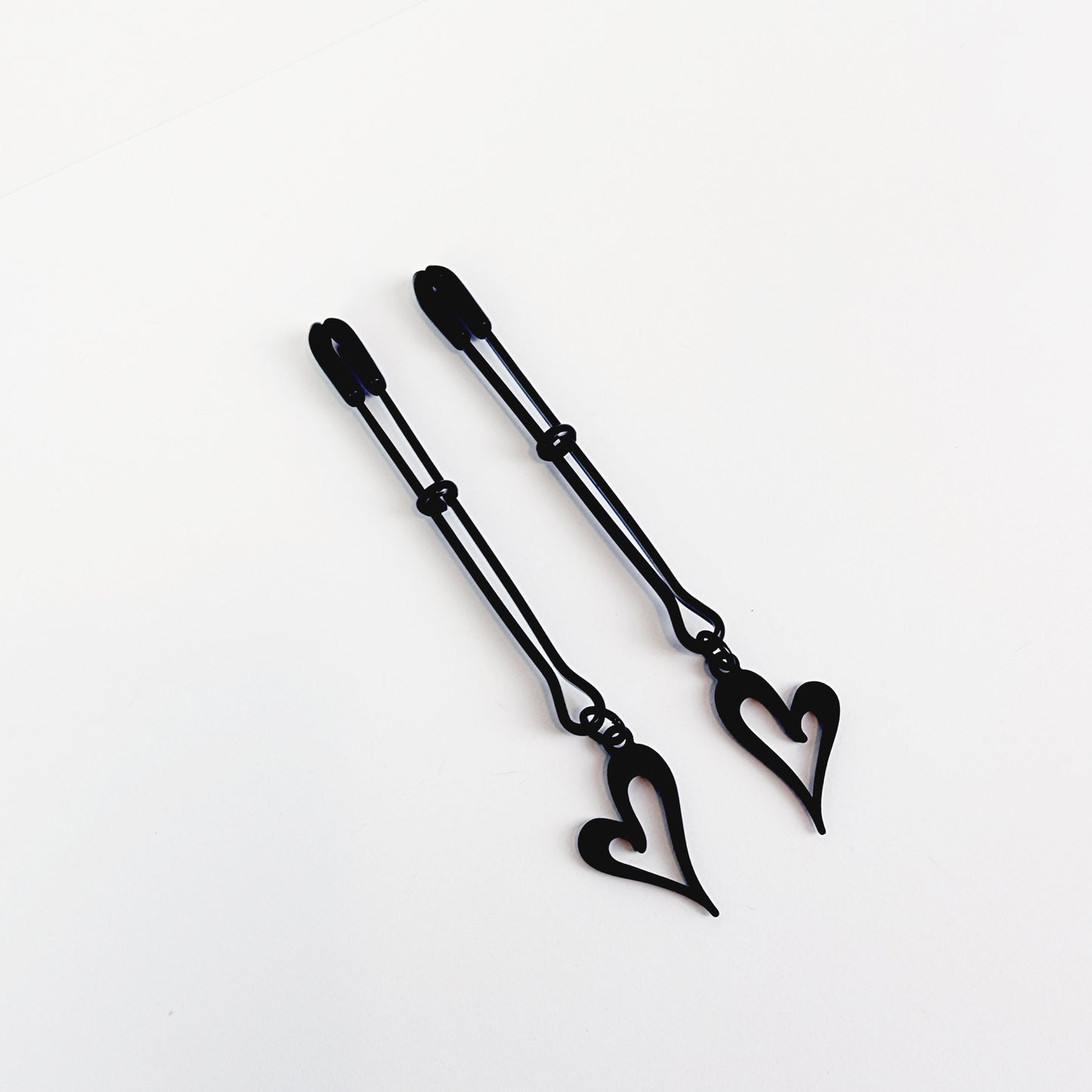 Nipple and Clit Clamp Set. Black Tweezer Clamps with Heart. MATURE, BDSM Sex Toy for Women, Submissive