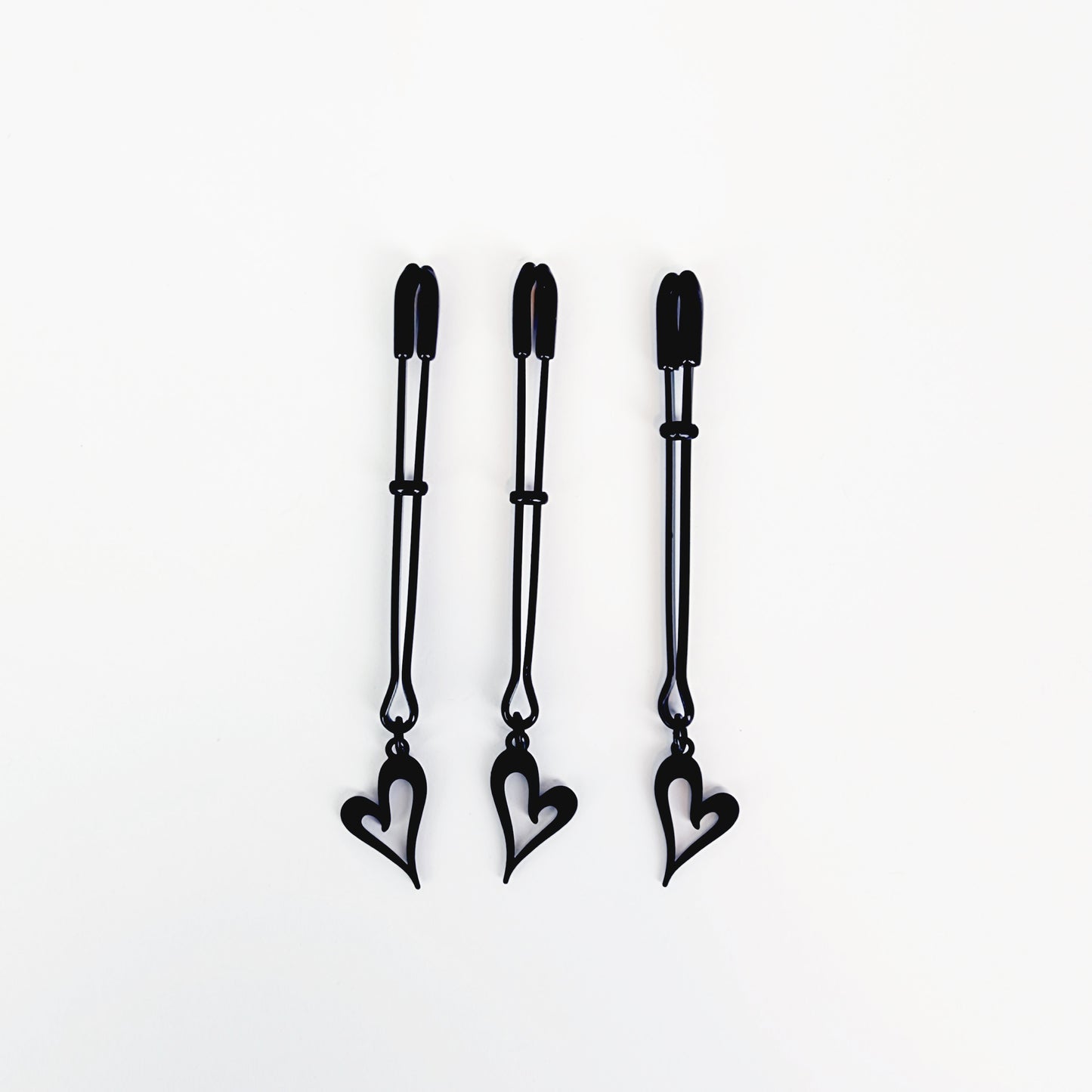 Nipple and Clit Clamp Set. Black Tweezer Clamps with Heart. MATURE, BDSM Sex Toy for Women, Submissive
