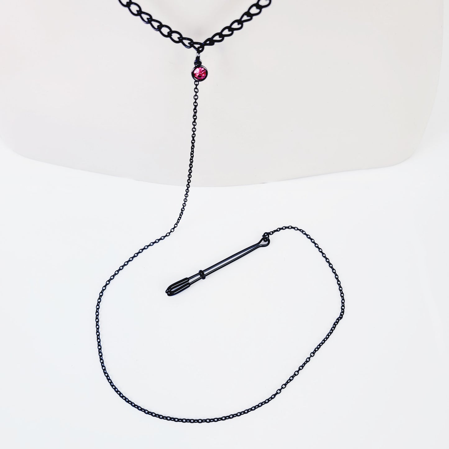 Nipple to Clit Clamp Attached with Black Chains. Straight Tweezer Nipple Clamps and Tweezer Nipple Clitoral Clamp. BDSM Sex Toy, MATURE