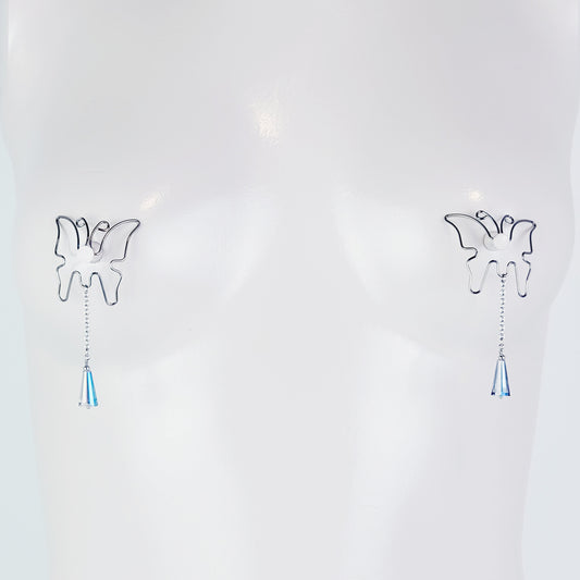Butterfly Nipple Shields with Crystals, Stainless Steel. Non-Piercing Nipple.