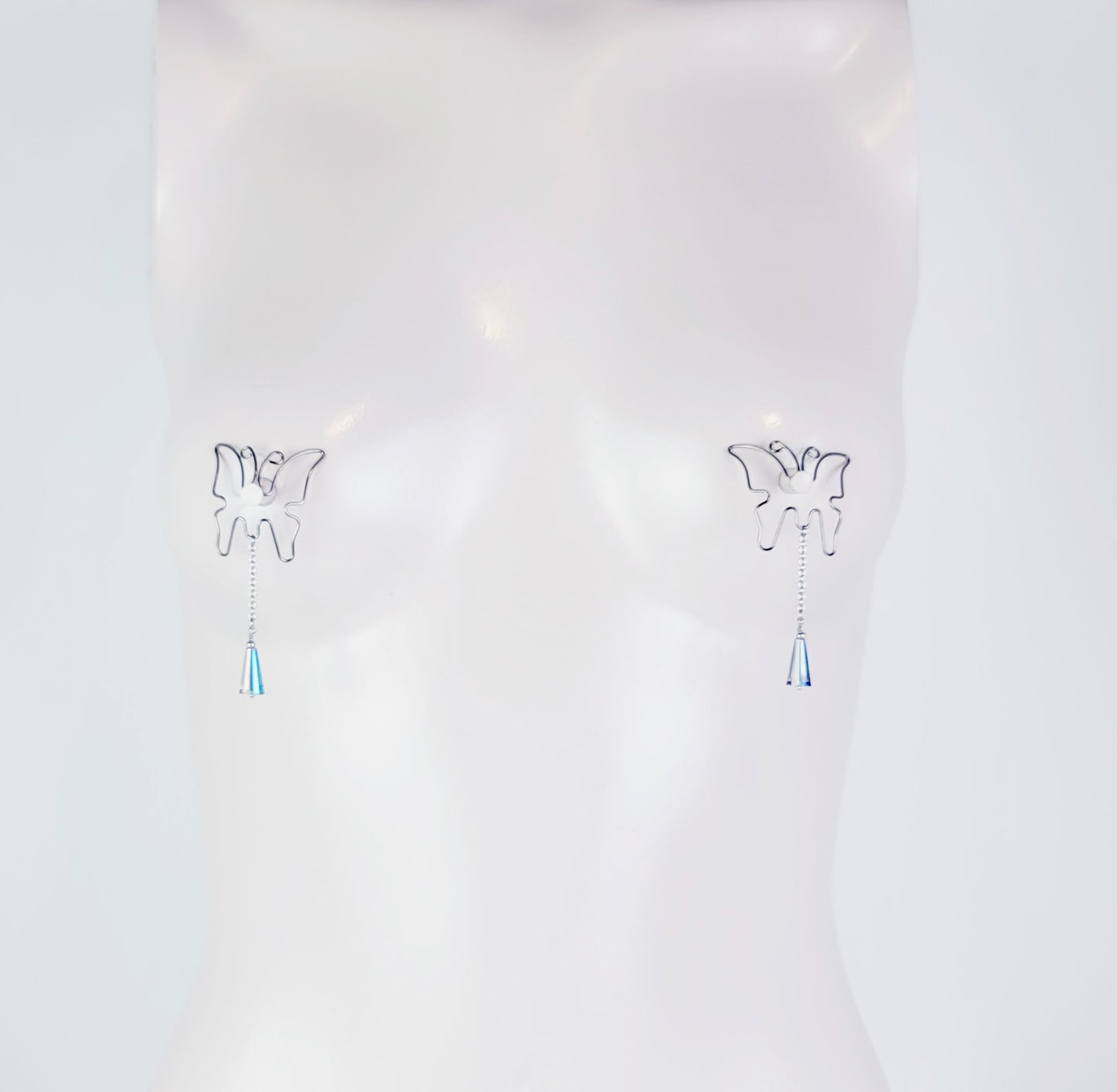 Butterfly Nipple Shields with Crystals, Stainless Steel. Non-Piercing Nipple.