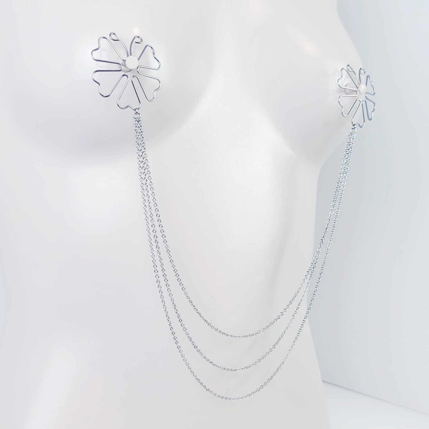 Nipple Shield Clamps, All Stainless Steel, with Chain Attached.