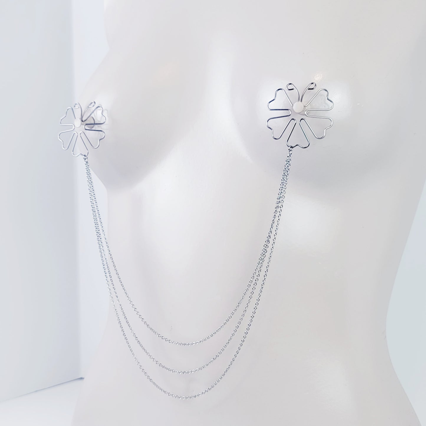 Nipple Shield Clamps, All Stainless Steel, with Chain Attached.