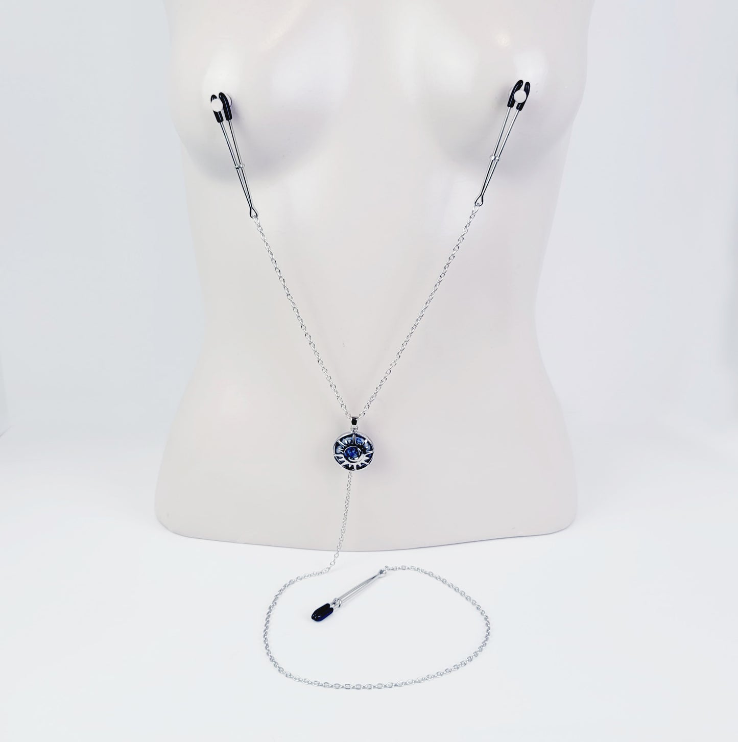 Triple Tweezer Clamps with Sun and Moon Crystal/Stone Pendant of your Choice.