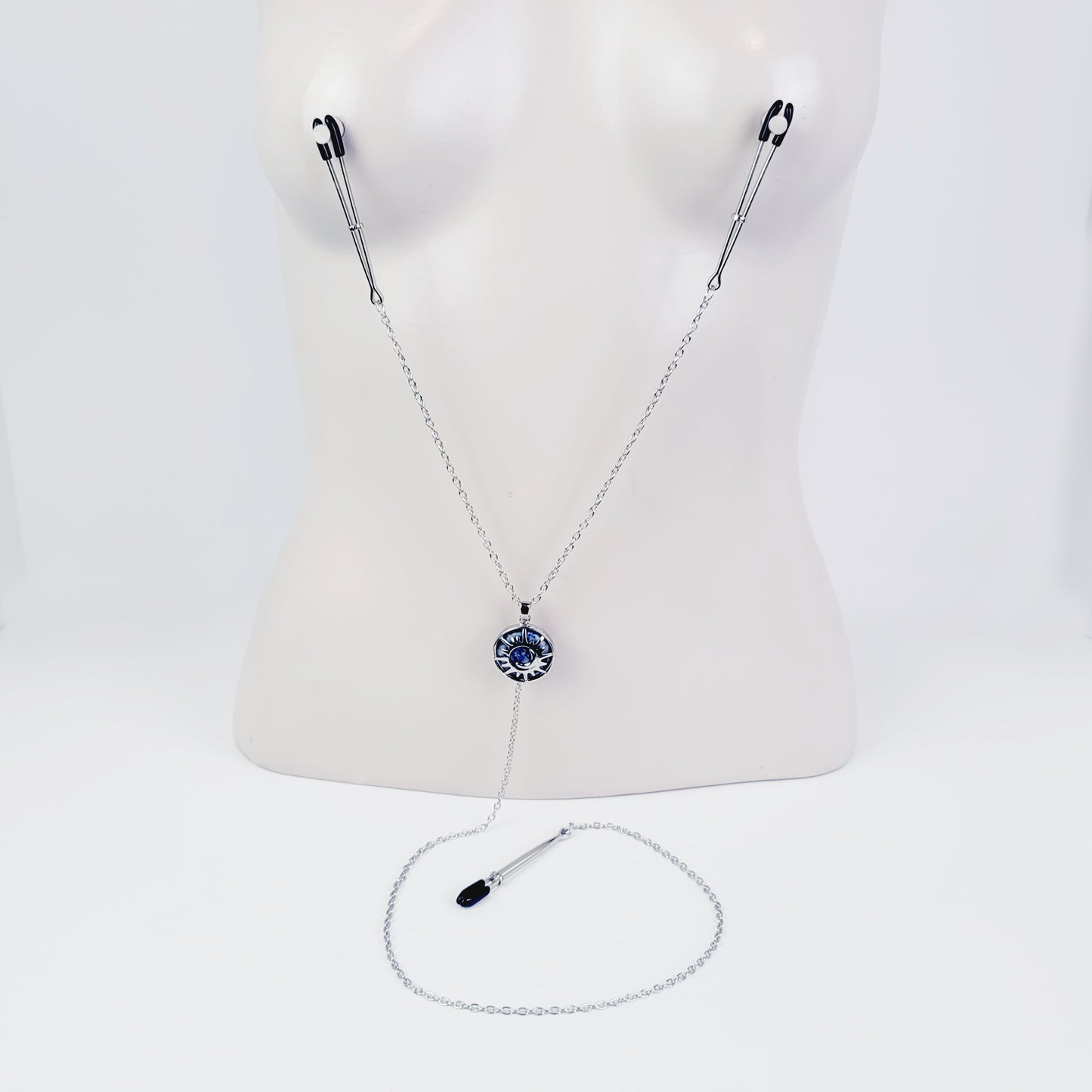 Triple Tweezer Clamps with Sun and Moon Crystal/Stone Pendant of your Choice.