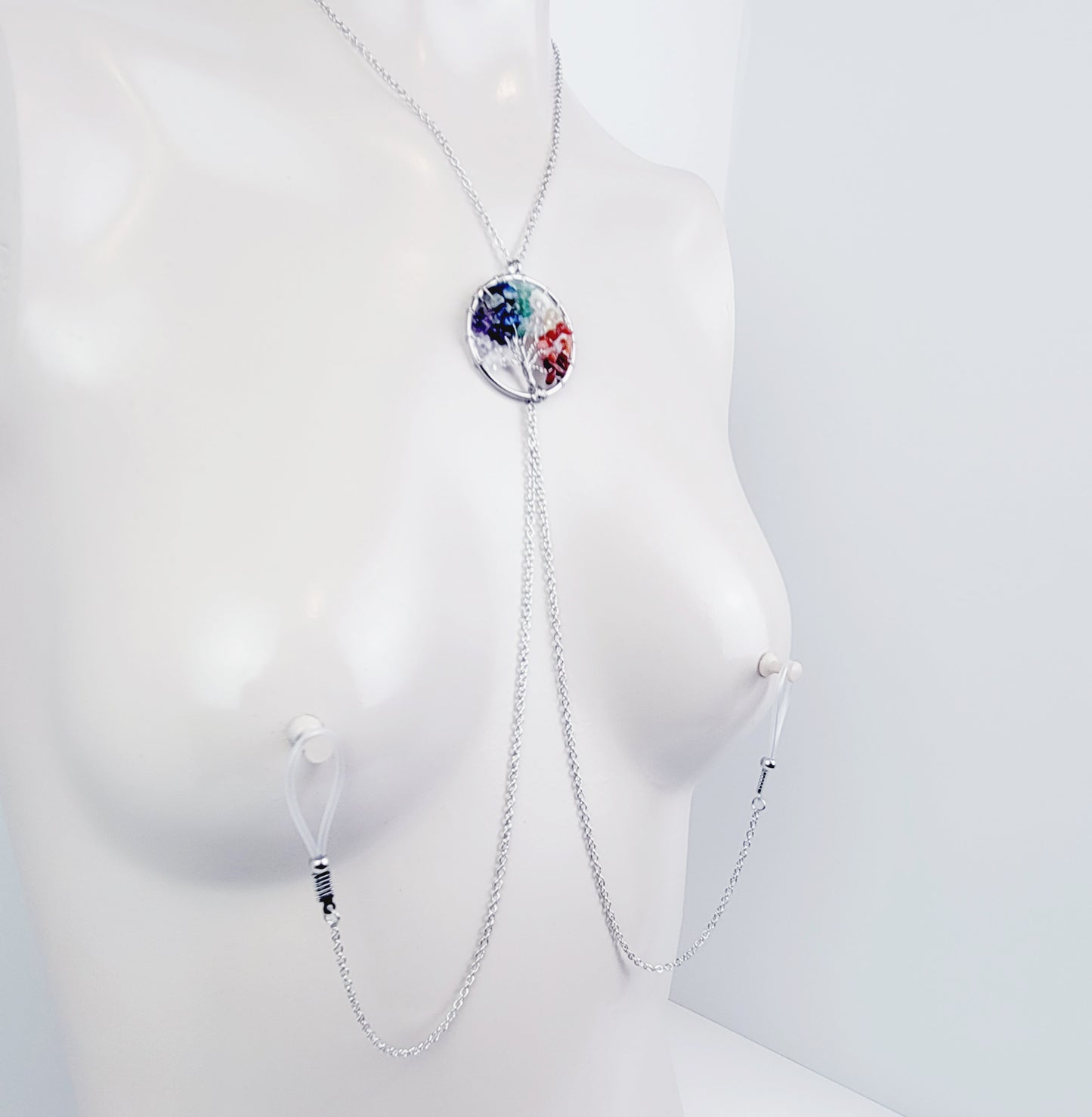 Chakra Tree of Life Necklace Necklace to Nipple, Non-Piering. Choose your nipple attachment.