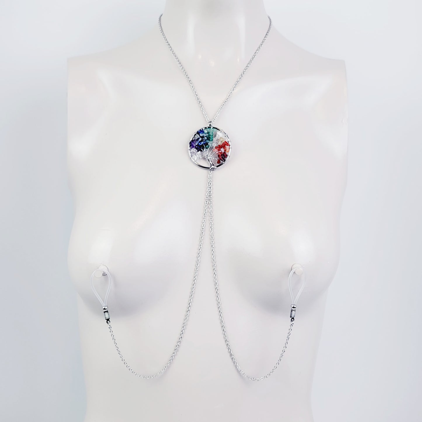 Chakra Tree of Life Necklace Necklace to Nipple, Non-Piering. Choose your nipple attachment.