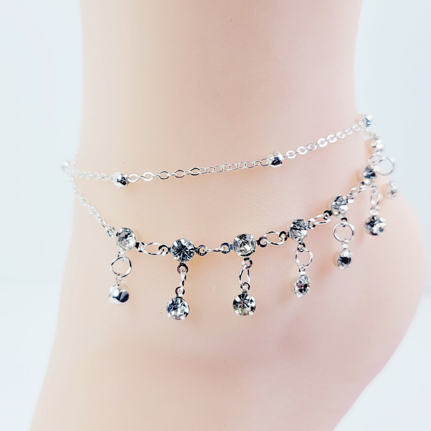 Multi-Tiered Anklet with Rhinestone Dangles.