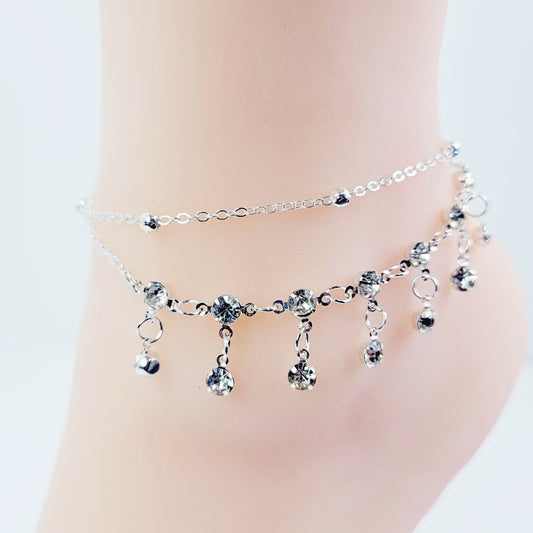 Multi-Tiered Anklet with Rhinestone Dangles.