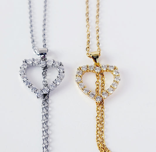 Stainless Steel Day to Evening Collar with Sparkling Heart for BDSM Submissive. Gold or Silver, with Non Piercing Nipple Chains.