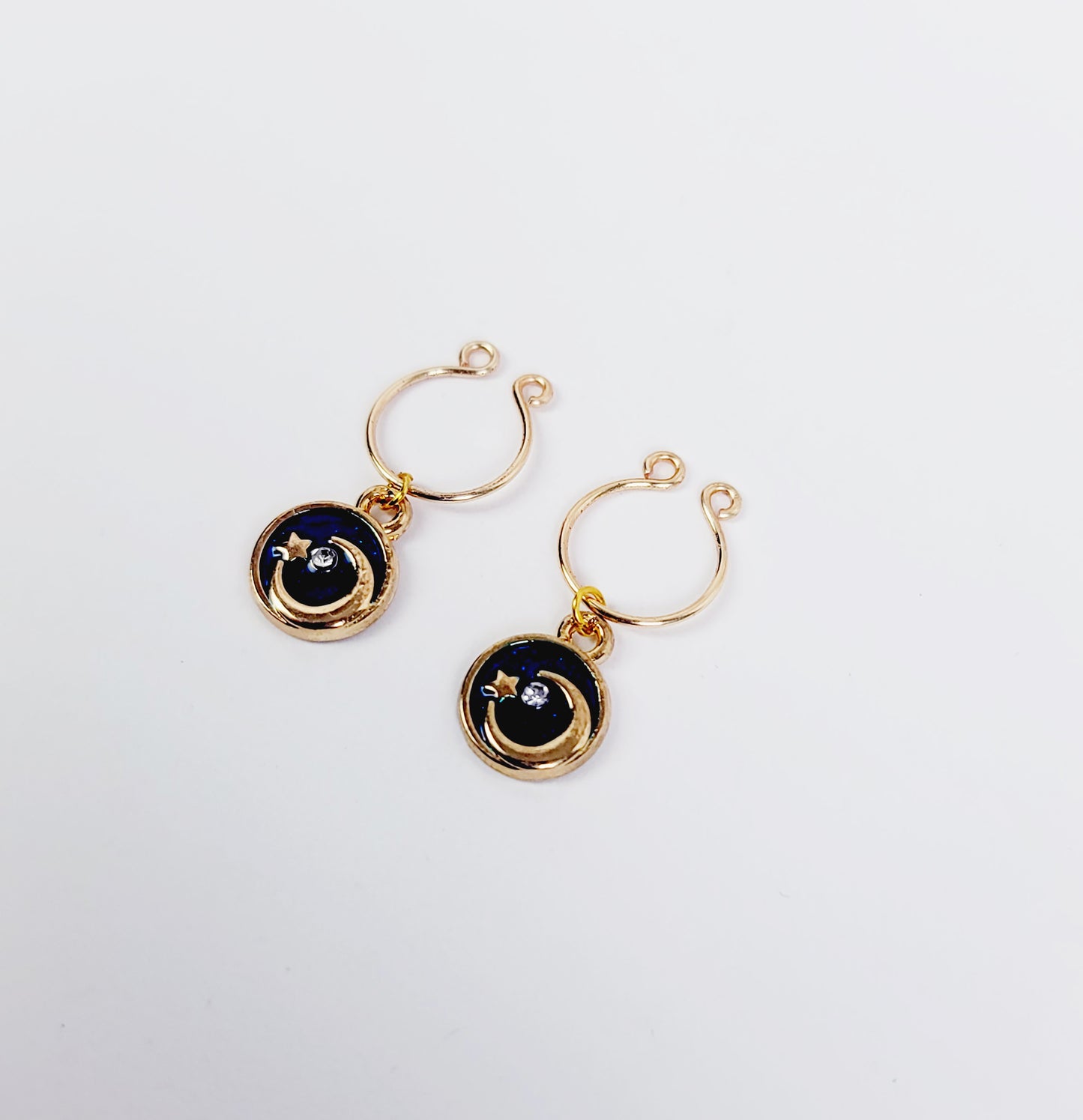 Non Piercing Nipple Rings with Crescent Moon and Star, Gold