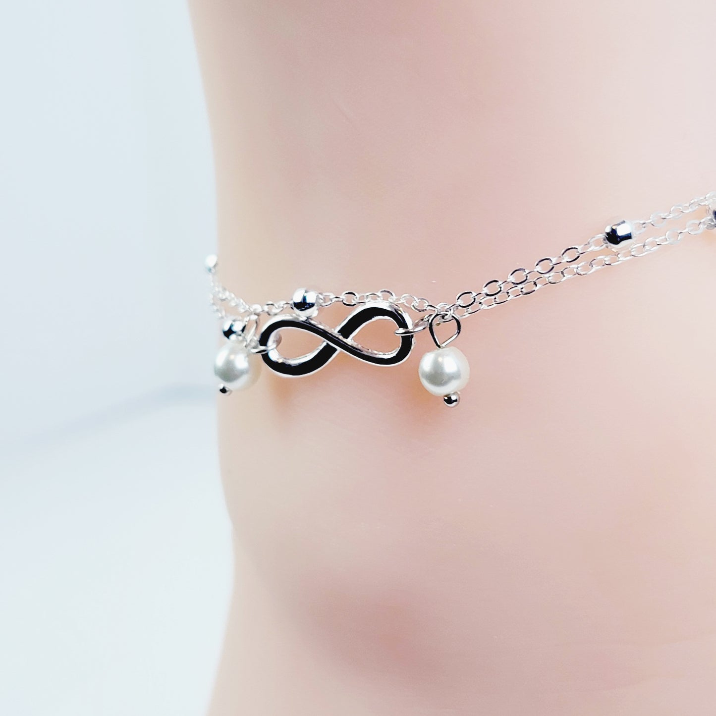 Silver or Gold Infinity Anklet with Pearls