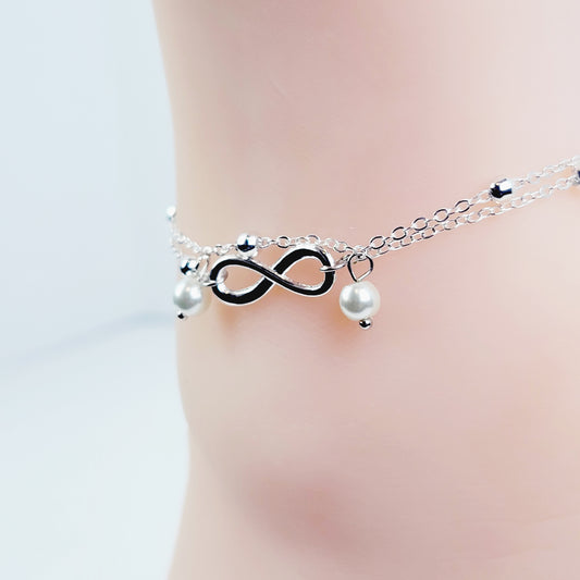 Silver or Gold Infinity Anklet with Pearls