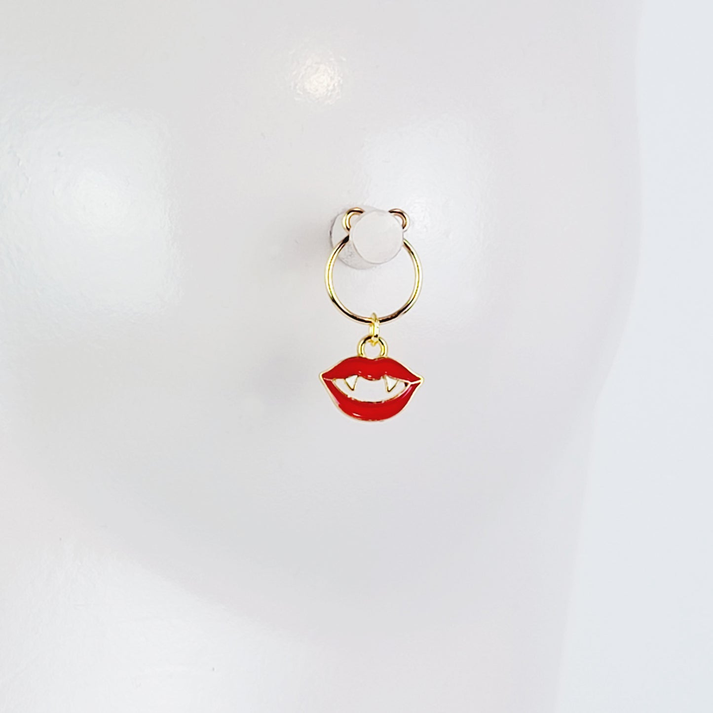 Non Piercing Nipple Rings with Vampire Lips, Gold. Thick Horseshoe Style Nipple Rings, Not Pierced. Faux Nipple Rings for Halloween. MATURE