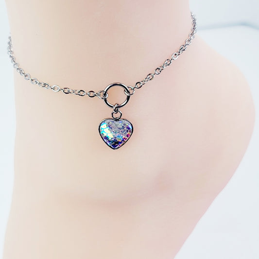 Circle of O Anklet with Mermaid/Dragon Scale Heart. Stainless Steel