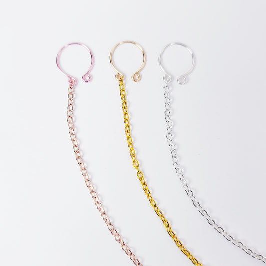 Nipple Chain with Non Piercing Nipple Rings in Silver, Gold, or Rose Gold. Erotic Intimate Body Jewelry for Women.