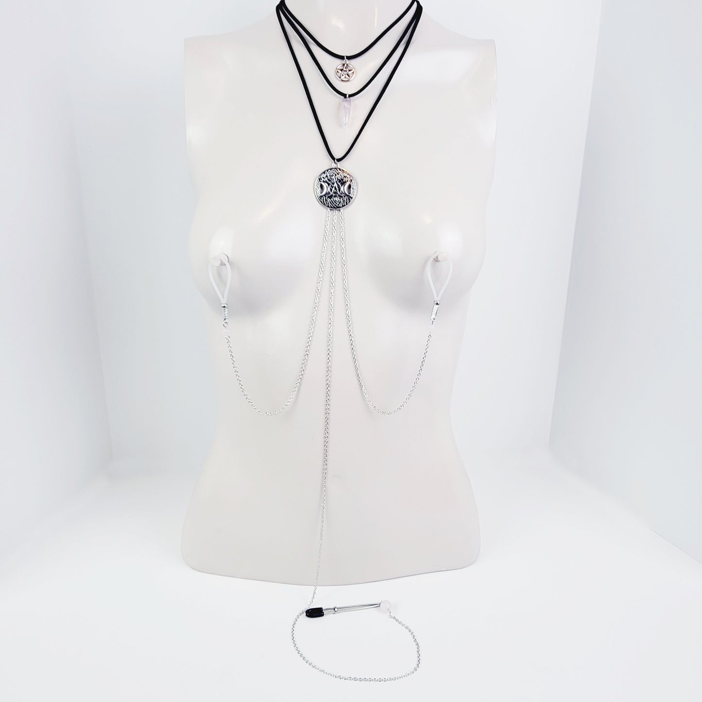Multi Necklace Set with Amethyst- Necklace to Nipple, Non Piercing and Nipple Clamp Options.