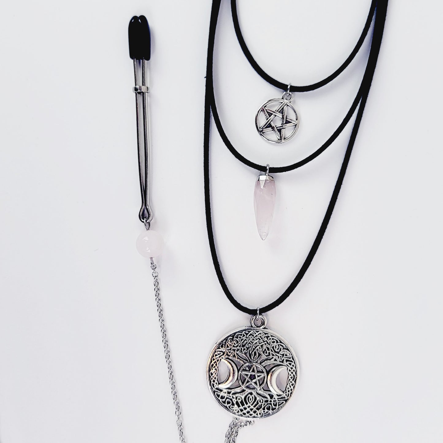 Multi Necklace Set with Amethyst- Necklace to Nipple, Non Piercing and Nipple Clamp Options.