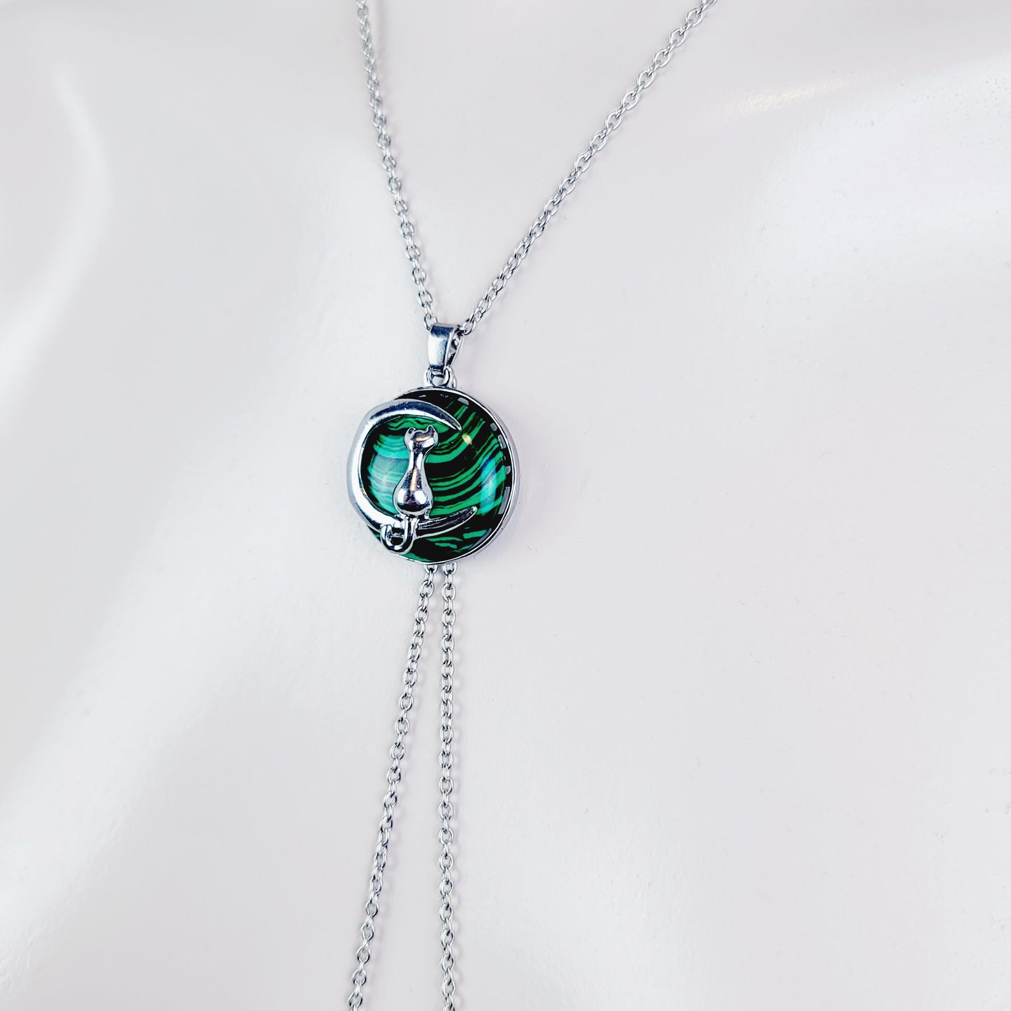 Necklace to Nipple, Non Piercing with Kitten On Moon Crystal Pendant of Your Choice. Multiple Nipple Attachments Options.
