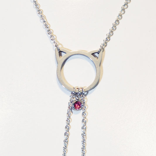 Kitten Necklace to Nipple, Stainless Steel with Gemstone