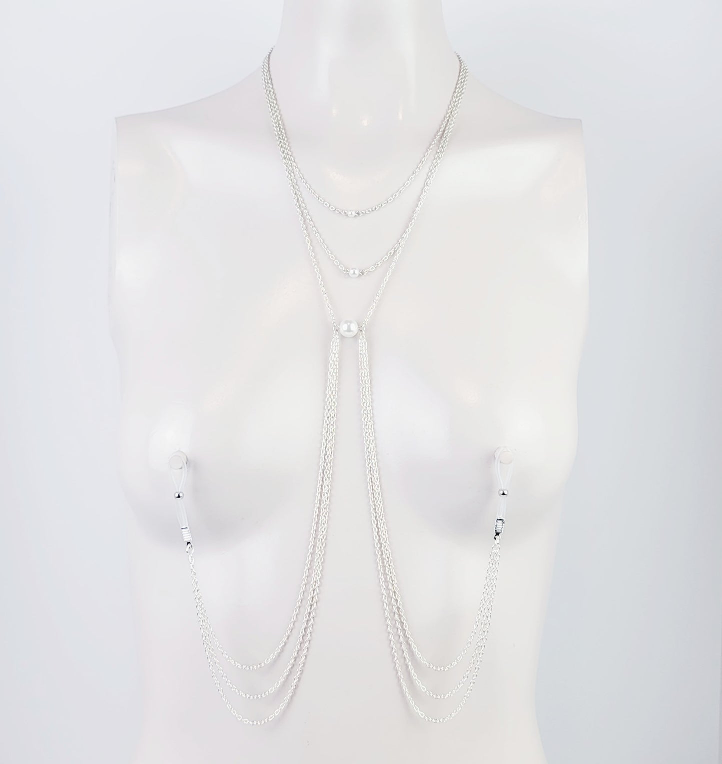 Seductive Multi- Tiered Pearl Necklace- Necklace to Nipple, Non-Piercing Nipple Nooses or Nipple Clamp Options.