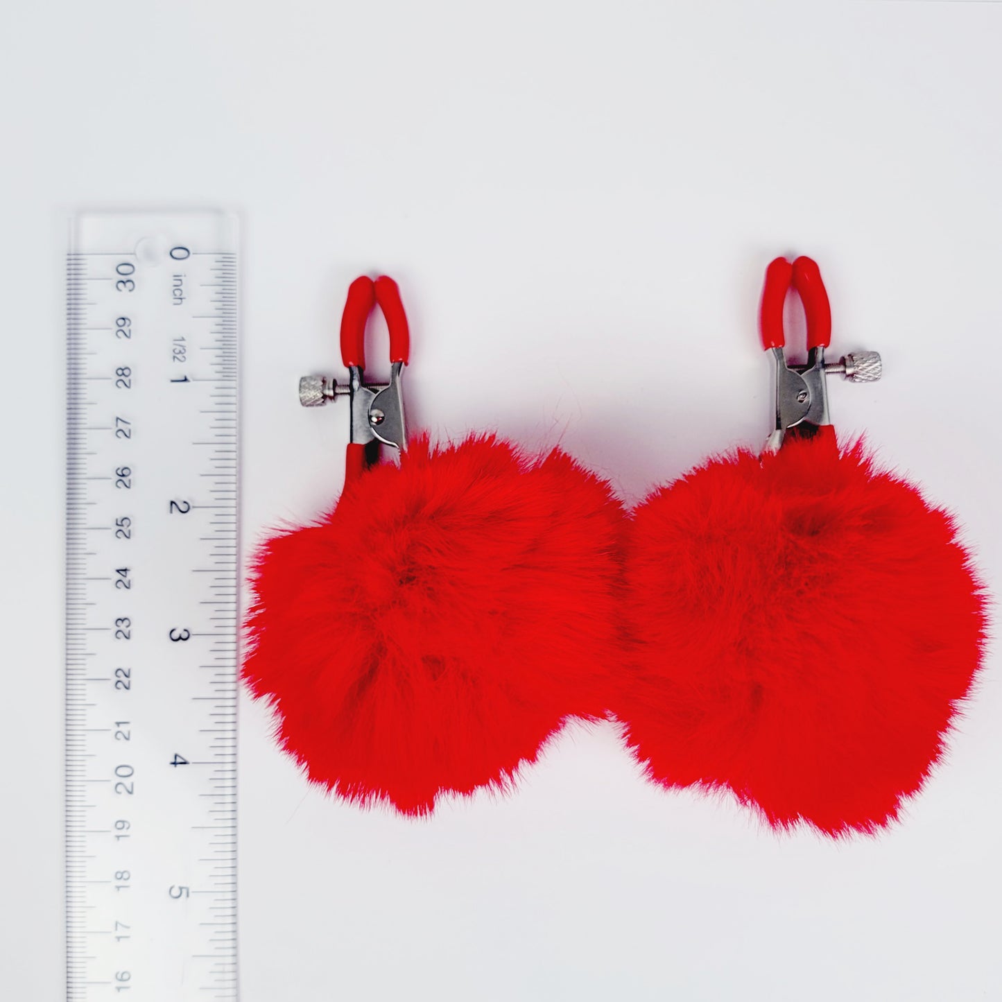 Adjustable Clamps with Soft Puff Balls in Red, Purple, White or Pink