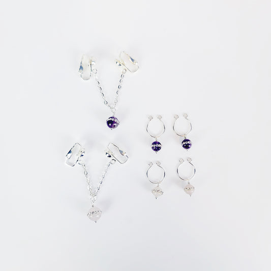 Non Piercing Nipple Rings and Labia Chain Dangle with Sparkling Amethyst or Rose Quartz Beads. Erotic Body Jewelry Set. MATURE, BDSM