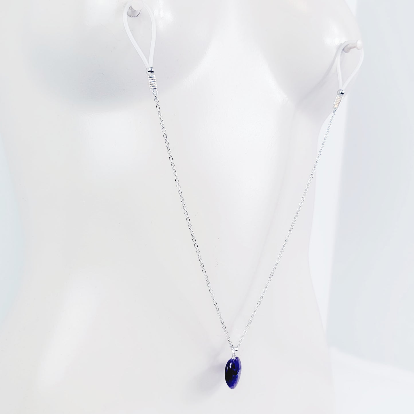 Non Piercing Intimate Jewelry Set for Couple. Nipple Chain on Nooses or Clamps, Tweezer Clit Clamp, and Penis Chain Noose with Heart