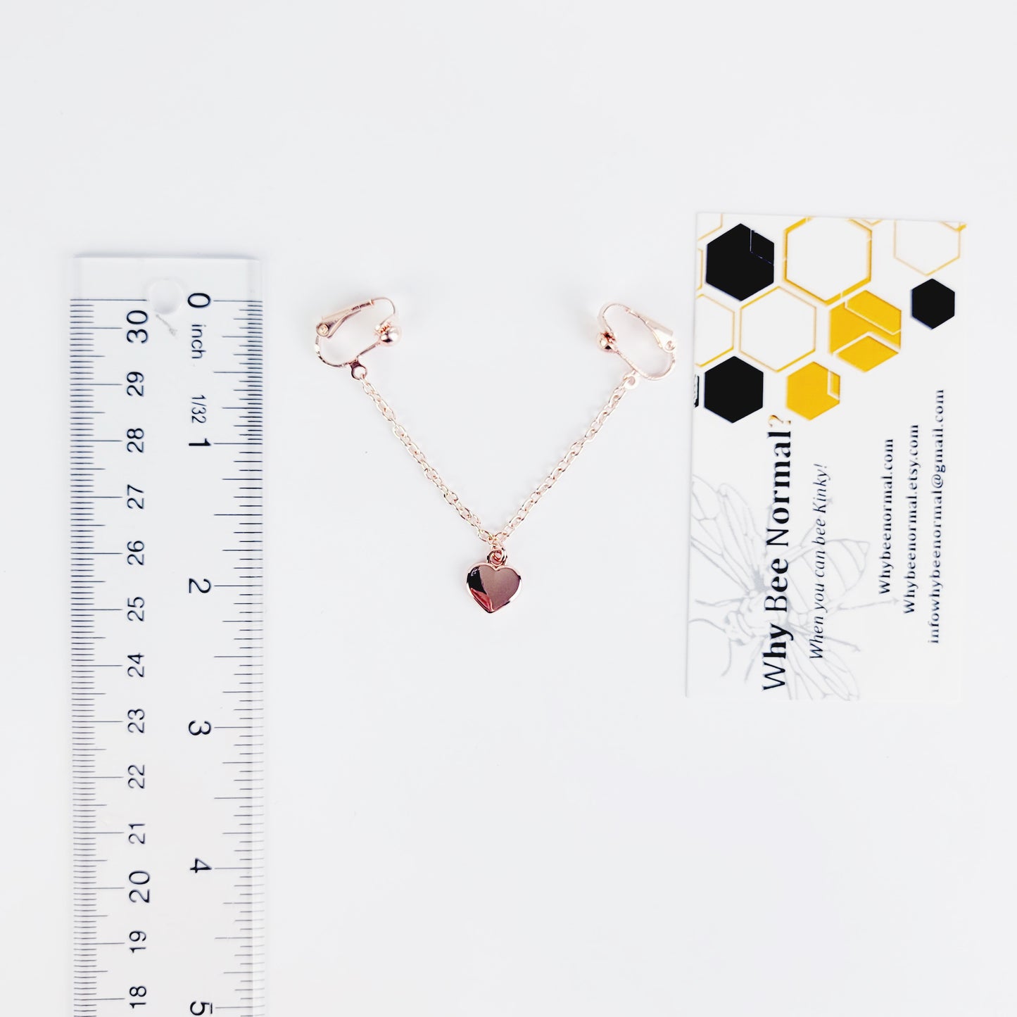 Labia Jewelry, Non Piercing. Rose Gold Labia Chain Dangle with Heart.