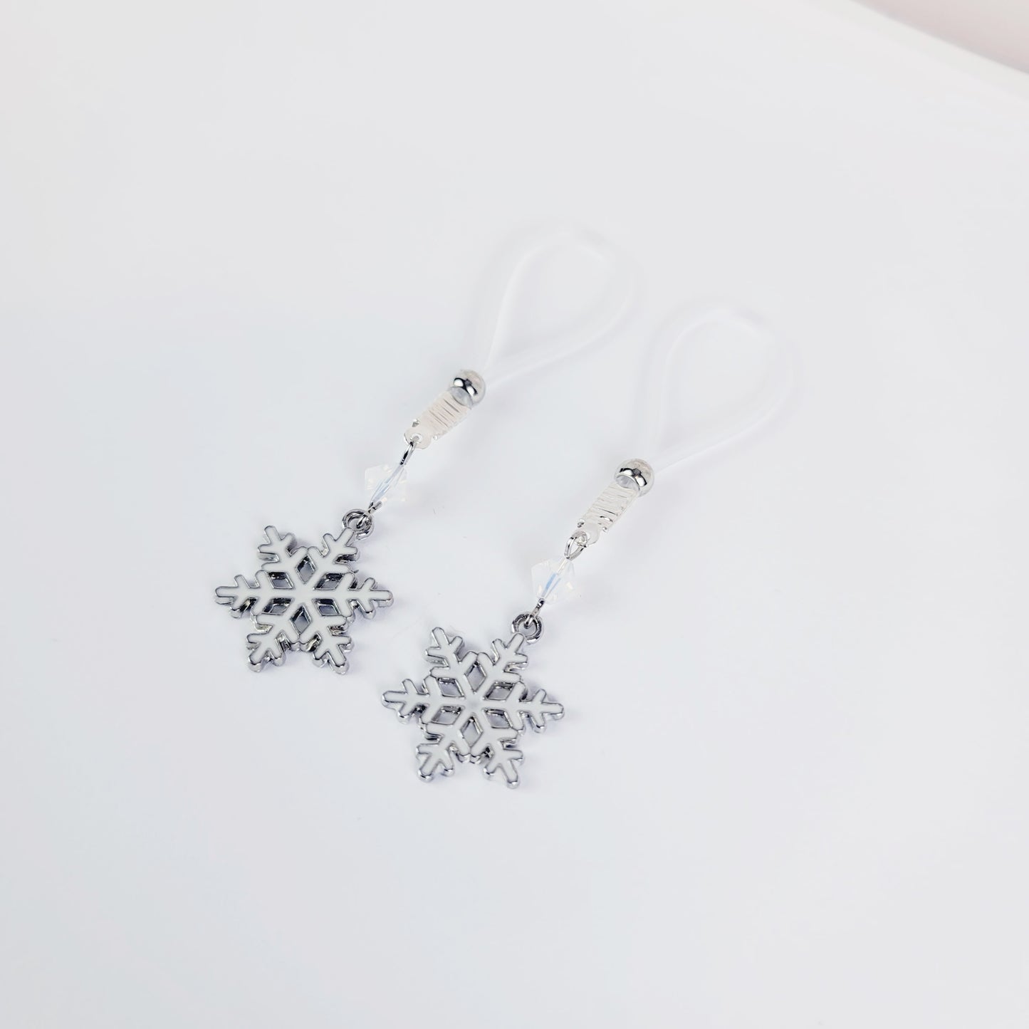 Snowflake Nipple Dangles on Non Piercing Nipple Nooses or Your Choice of Nipple Clamps. BDSM, MATURE