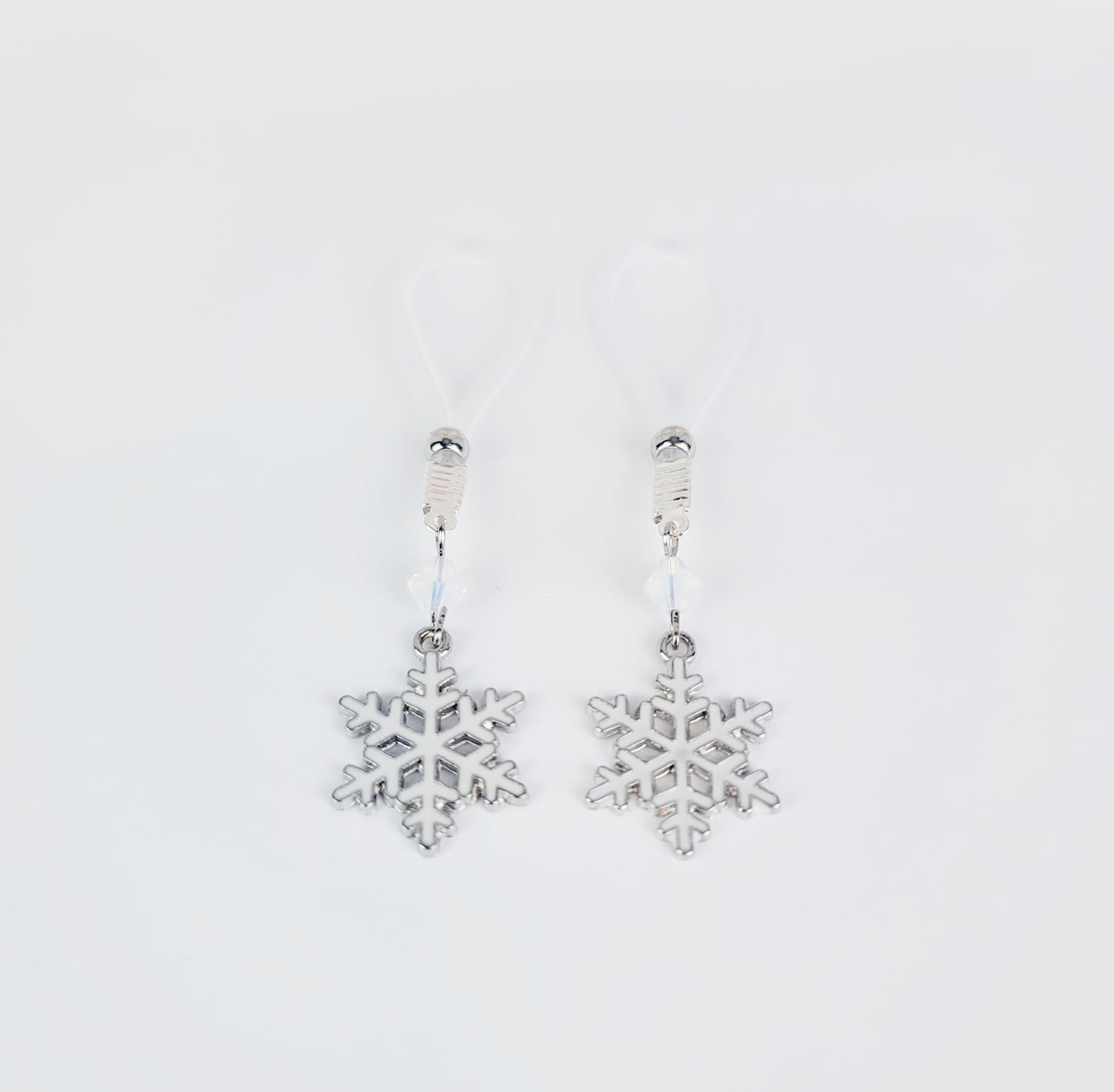 Snowflake Nipple Dangles on Non Piercing Nipple Nooses or Your Choice of Nipple Clamps. BDSM, MATURE