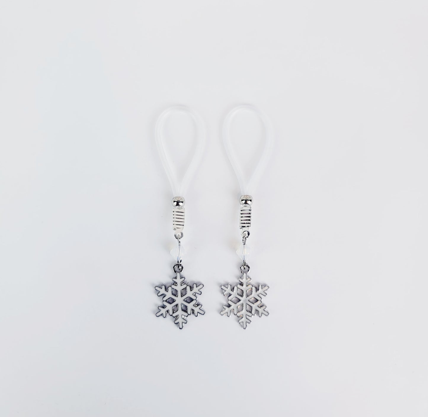 Snowflake Nipple Dangles on Non Piercing Nipple Nooses or Your Choice of Nipple Clamps. BDSM, MATURE