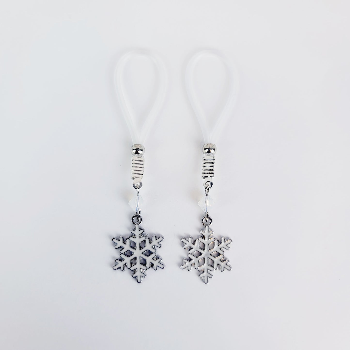 Snowflake Nipple Dangles on Non Piercing Nipple Nooses or Your Choice of Nipple Clamps. BDSM, MATURE