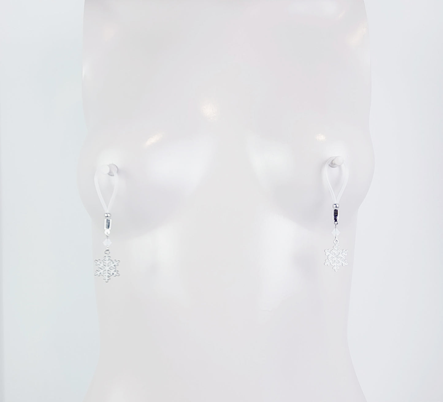 Snowflake Nipple Dangles on Non Piercing Nipple Nooses or Your Choice of Nipple Clamps. BDSM, MATURE