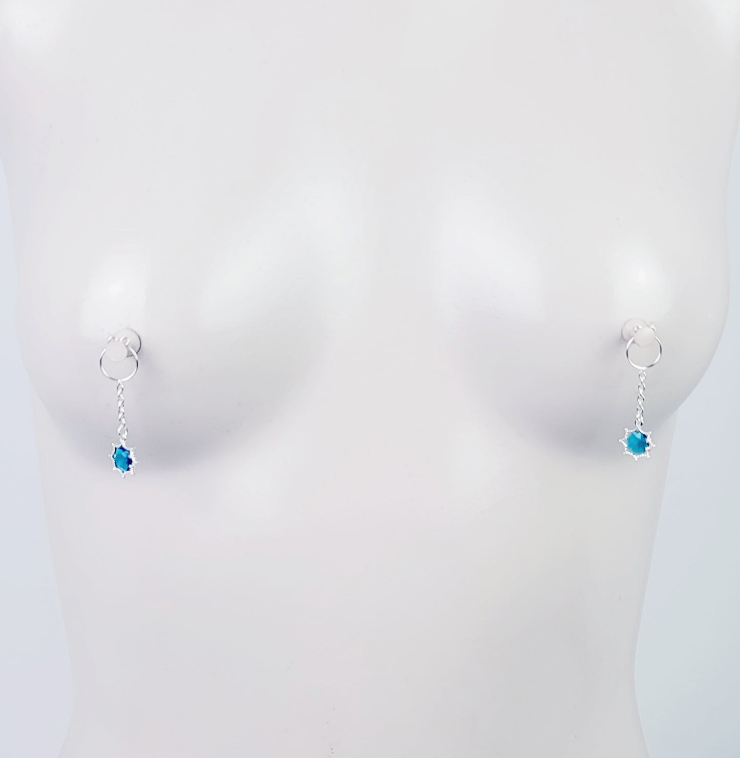 Non Piercing Nipple Rings with Sexy Gemstone Chain Dangles. Fake Nipple Piercing.