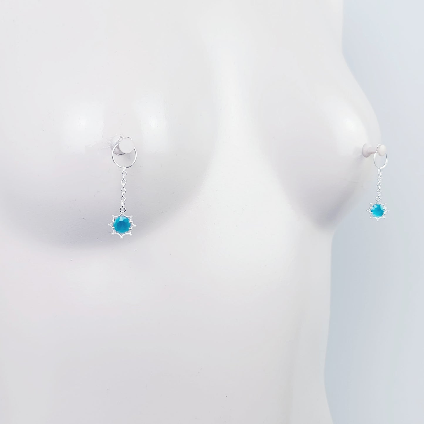 Non Piercing Nipple Rings with Sexy Gemstone Chain Dangles. Fake Nipple Piercing.